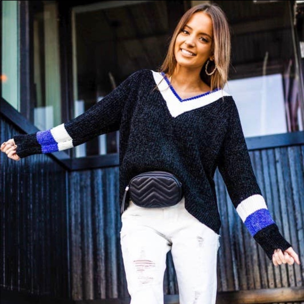 Black Chenille Colorblock Sweater S M L